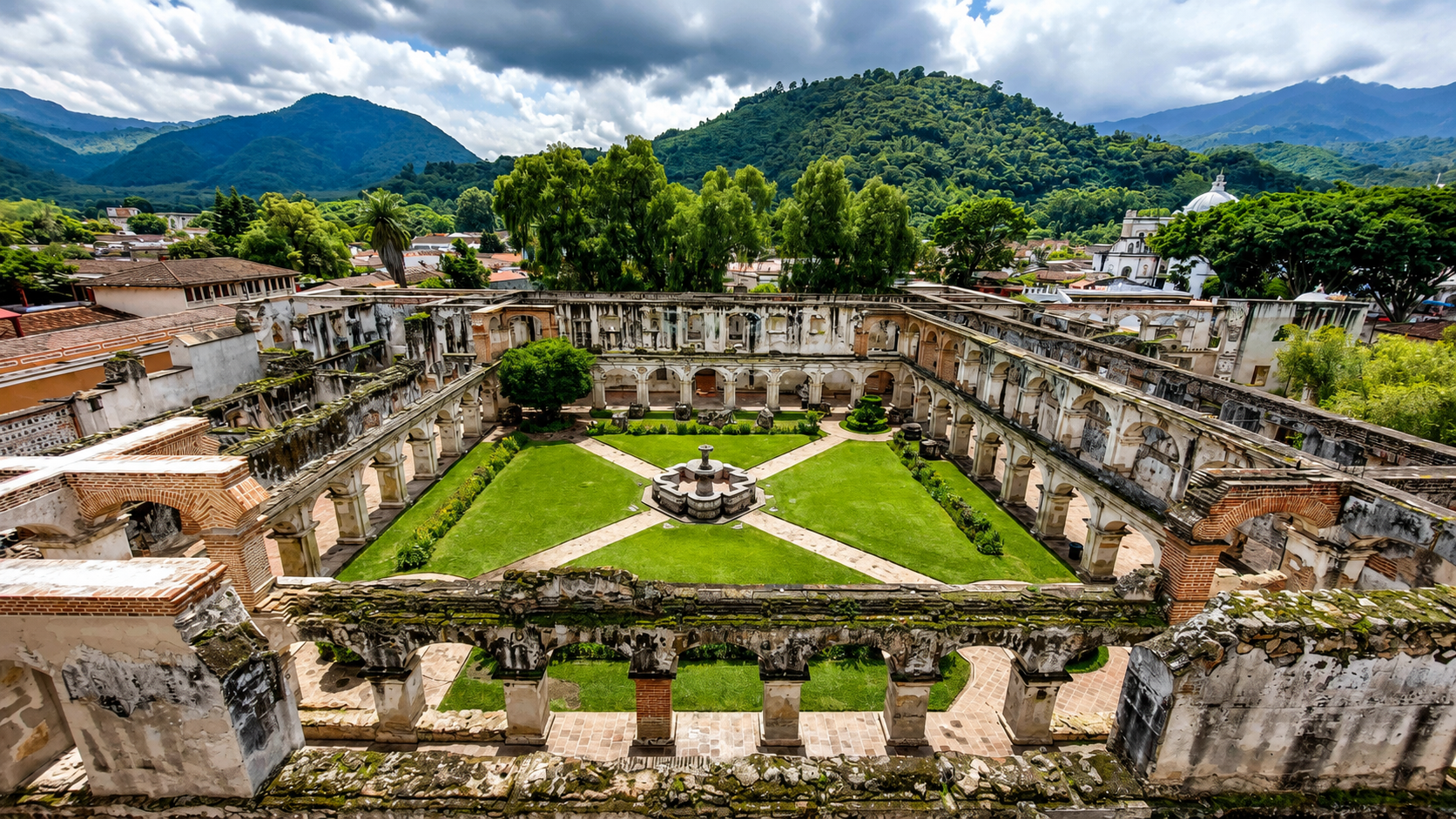 View approaching Convento Santa Clara in Antigua, Guatemala